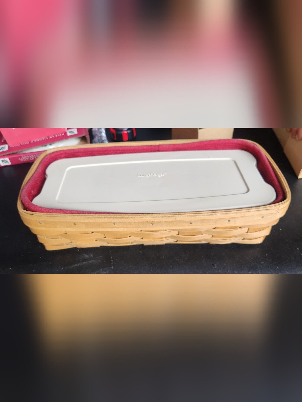 Longaberger Bread Basket w/Liner, Protector & Lid